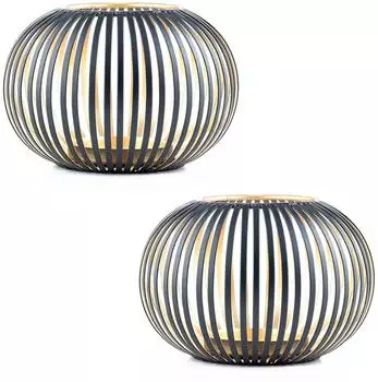 Marrakesch Orient & Mediterran Interior Amund Teelichthalter skandinavisches Design, Metall, schwarz & gold, 2er-Set (di-7848-2st)