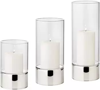 Edzard Windlicht Granada 3er-Set, Glas, silberfarben, H 15/20/25cm (EDZA-70176)
