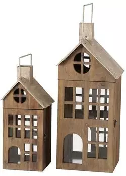 Boltze Marling Kerzenlaterne, Holz, braun, 2er-Set