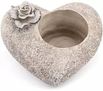 Novaliv Grabschmuck Herz Rose Grau Gedenkstein Teelichthalter