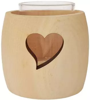 Erst-Holz Zirben Teelichthalter mit Glas und Ausschnitt (V-40.10-001)