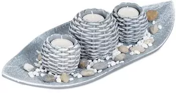 Relaxdays Kerzenschale Flechtoptik grau, 38,5cm (10029939)