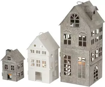 Boltze Firenze Kerzenlaterne Haus, Eisen, grau/weiß, 3er-Set (4029300)