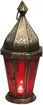 Marrakesch Orient & Mediterran Interior Ajda Tischlaterne Metall & Glas, rot, 29cm (am-72259-R)