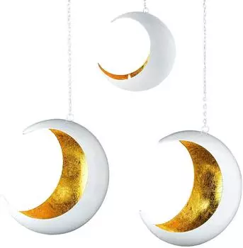 Marrakesch Orient & Mediterran Interior Dunkar Hängewindlicht 2er-Set, Metall, weiß/gold, 20cm (dmc-010-2er)