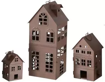 Spetebo Firenza Laterne Hausform 3er-Set, Metall, Edelrost, 35/21/13cm (33485)