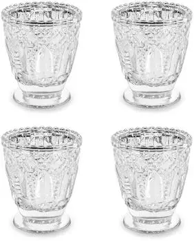 PartyDeco Glaskelch Kerzenhalter silber 8cm, 4er-Set (SS1-018M)