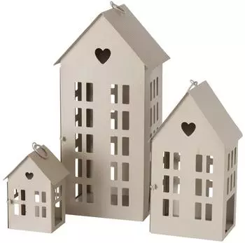 Boltze Alamo Dekolaterne in Hausform, beige, 13-35cm