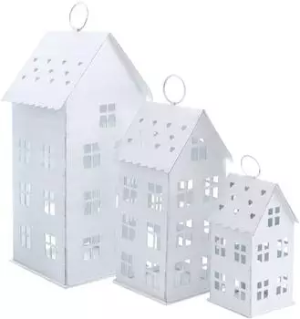 Spetebo MALM&Ouml; Laterne 3er-Set, Metall, Hausform, wei&szlig; (32122)
