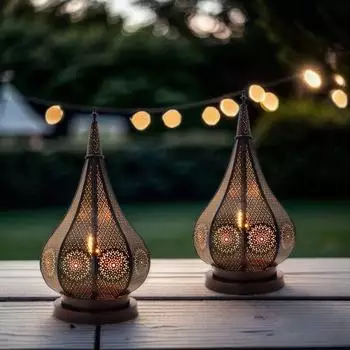 Marrakesch Orient & Mediterran Interior Ezana Orientalische Laterne 2er-Set, Metall, schwarz, 36cm (isd-1325-sch-2er-fbm)