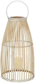 Boltze Windlicht Flint Bambus & Metall, braun/wei&szlig;, &Oslash;25cm, H44cm