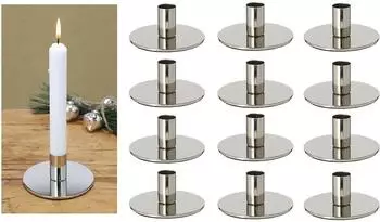 Novaliv Stabkerzenhalter 12er-Set Metall silber 10x5cm (20427-12x)