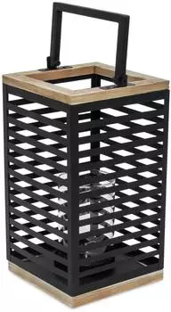 Spetebo Laterne eckig, Metall/Holz, schwarz, 28cm (938502)