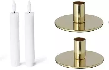 Novaliv Kerzenhalter 2er-Set, Metall rund, gold, 10x5cm mit LED-Stabkerze (20426-20792)