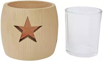 Erst-Holz Teelichthalter Zirbenholz mit Glas und Ausschnitt Stern (V-40.10-001)