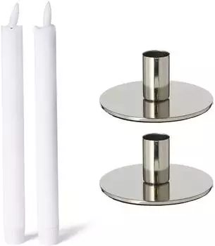 Novaliv Stabkerzenhalter 2er-Set Metall silber 10x5cm mit LED-Stabkerze (20427-20791-2x)