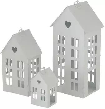 Spetebo Laterne ALAMO Hausform 3er Set, weiß, Metall (3397)