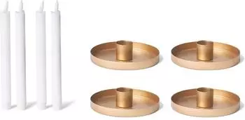 Novaliv Stabkerzenhalter 4er-Set, rund, Metall, gold, Ø 14cm