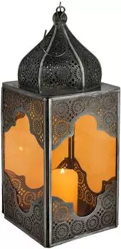 Marrakesch Orient & Mediterran Interior Sarala Laterne aus Metall & Glas, klein, orange, 28cm (am-71573-kl-or)