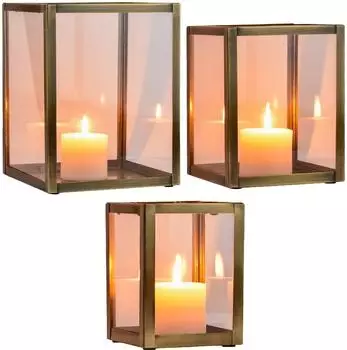 Marrakesch Orient & Mediterran Interior Souma Windlichter 3er-Set, Glas, beige, 27cm (am-a0166-lms-3er)