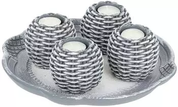 Relaxdays Kerzen-Deko-Set mit Tablett, 4 Teelichthaltern & Sand