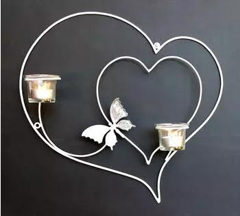 DanDiBo Wandteelichthalter Herz, Metall, weiß, 39cm