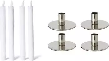 Novaliv Stabkerzenhalter 4er-Set silber 10x5cm mit LED-Stabkerze (20427-20791-4x)