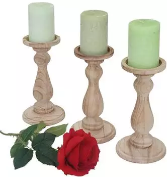 MCW Kerzenständer 3er-Set Shabby-Look, Holz, naturbraun (T361)