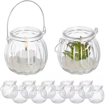 Relaxdays Teelichthalter Set 12er Glas transparent