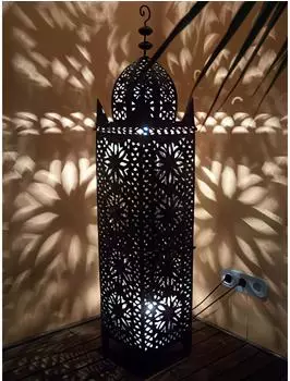 Marrakesch Orient & Mediterran Interior Frane orientalische Bodenlaterne, Metall, schwarz, 130cm (le001-130)
