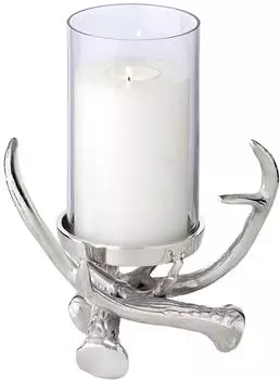 Edzard Blitu Kerzenhalter Geweih-Design, vernickelt, Glas, 25cm (7927)