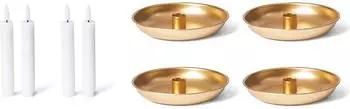 Novaliv Stabkerzenhalter 4er-Set, 13cm, gold, mit LED-Stabkerzen (20423-20792-4x)