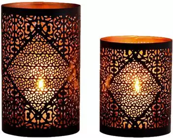 Marrakesch Orient & Mediterran Interior Yazim Teelichthalter orientalisch 20cm schwarz-gold, 2er-Set (am-a0167-2er-sch)