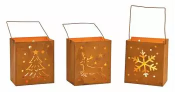 Spetebo Windlicht Weihnachten 3er Set, Metall, Rost-Optik, 10x9cm (3199)