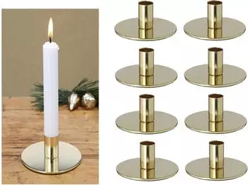 Novaliv Kerzenständer für Stabkerzen, gold, Metall, 10x5cm, 8er-Set (20426)