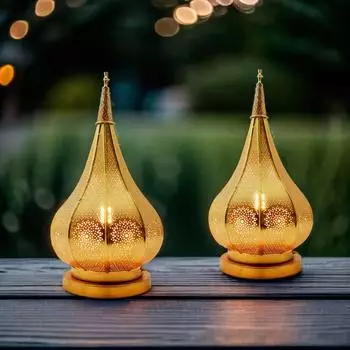 Marrakesch Orient & Mediterran Interior Ezana Laterne orientalisch, Metall, gold, 2er-Set (isd-1325-gol-2er-fbm)