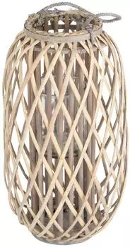 ECD Germany Laterne Ried Rattan mit Henkel & Glaseinsatz, 50xØ28cm (8719202648669)