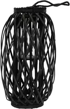 ECD Germany Laterne Ried mit Henkel, Rattan, schwarz, 50×Ø28cm (Ried)