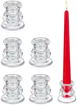 Relaxdays Stabkerzenhalter aus Glas, 6er-Set, transparent, 5,5x5,5cm (10045206)
