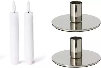 Novaliv Stabkerzenhalter 2er-Set, Metall, silber, 10x5cm, mit LED-Stabkerzen (20427-20792-2x)