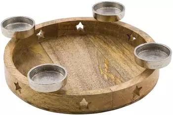 Spetebo Adventskranz Kerzenhalter, rund, Mangoholz mit Aluminium, Ø 48cm (29951)