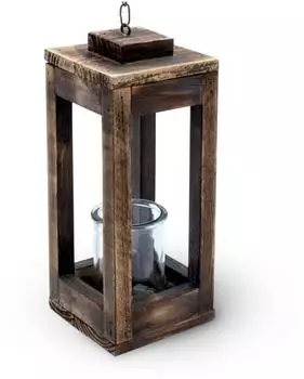 Spetebo Hänge-Laterne aus Holz mit Metallkette und Kerzenglas, 31cm (426549)