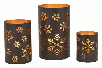 Spetebo Windlicht Schneeflocken 3er Set, Metall, schwarz, 20/15/13cm (3205)