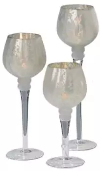 Boltze Manou Windlicht-Set, Glas lackiert, silber matt, 3-teilig
