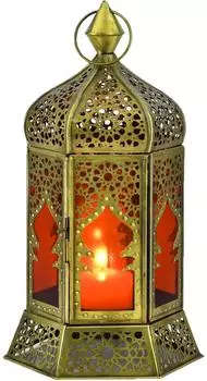Marrakesch Orient & Mediterran Interior Labib Laterne Teelichthalter, Metall & Glas, rot, 30cm (ms-2466r-r)