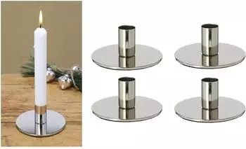 Novaliv Stabkerzenhalter 4er-Set silber, Metall, 10x5cm (20427-4x)