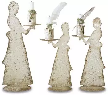 Loberon Chanler Kerzenständer 3er-Set, Eisen, antikweiß (18762-5-1)