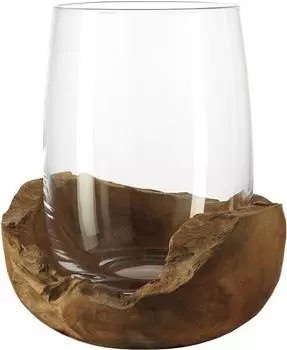 Leonardo Windlicht Terra mit Teaksockel 27 cm klar (084409)