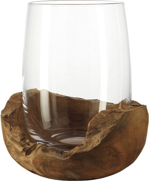 handgefertigtes Klarglas und Holz H/öhe 27 cm Leonardo Terra Windlicht mit Teaksockel 084409
