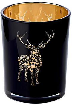 Edzard Windlicht Fancy (Ø10x13 cm) Teelichtglas Hirsch-Motiv schwarz/innen Gold